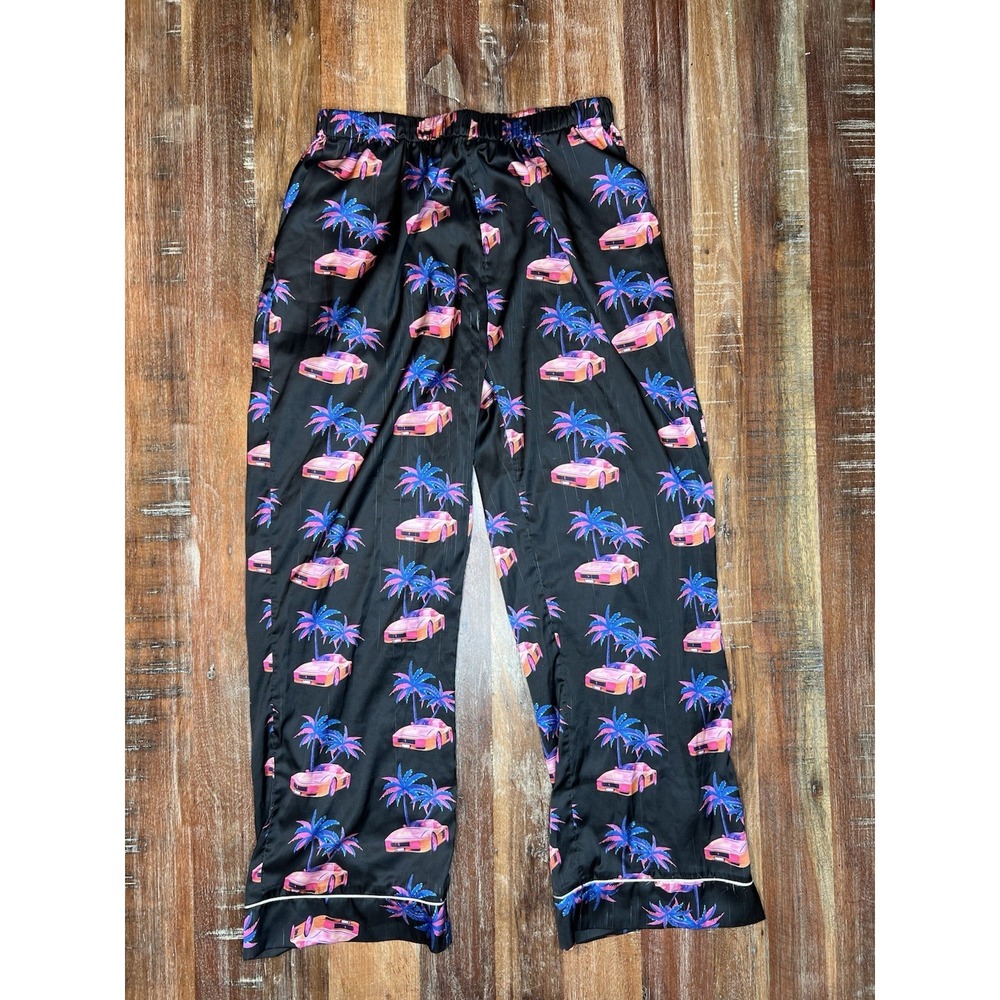 Dirty Weekend Pajamas Set Women's Size Medium‎ Satin LA Streetwear Ferrari Print - Picture 3 of 7